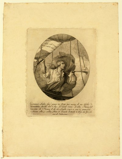 Giovanni Battista Luder, staand in een ballonmand tijdens een opstijging boven Florence, 1795-1850 door Carlo Lasinio